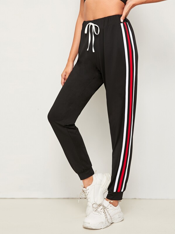 

Tie Waist Striped Side Pants, Black, Gabi B