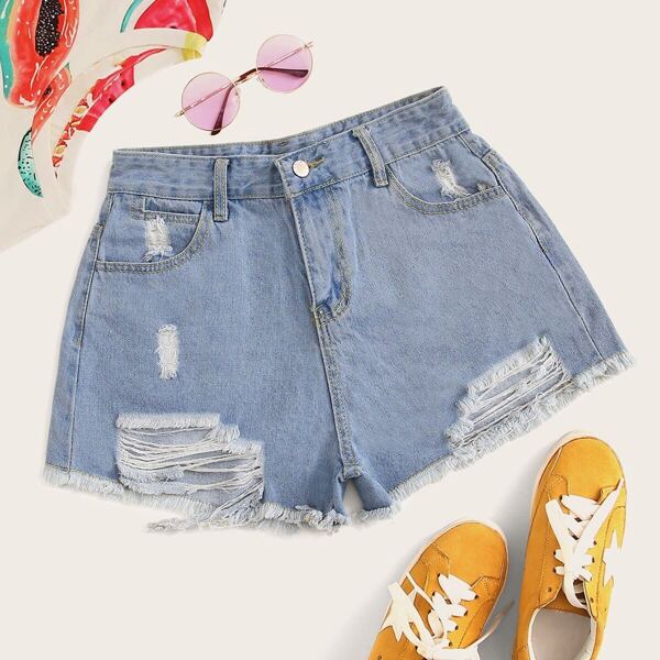 

Stitch Detail Raw Hem Denim Shorts