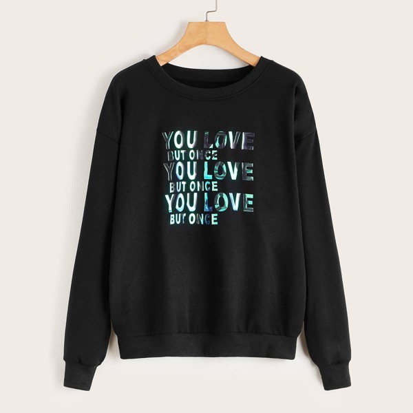 

Slogan Drop Shoulder Sweatshirt, Black