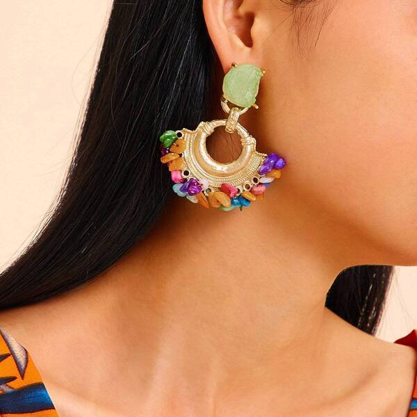 

Fan Shaped Gravel Drop Earrings 1pair