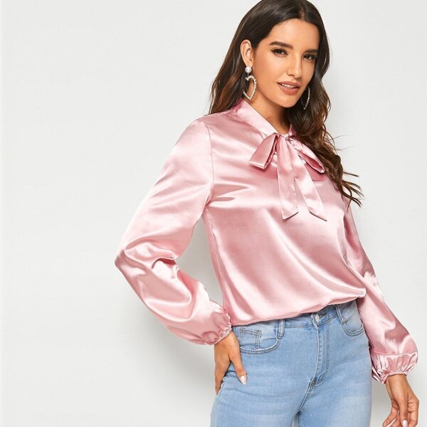 

Tie Neck Solid Satin Top