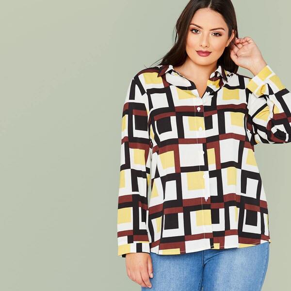 

Plus Geo Print Button Fly Shirt