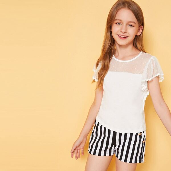 

Girls Wave Tape Detail Mesh Yoke Insert Top