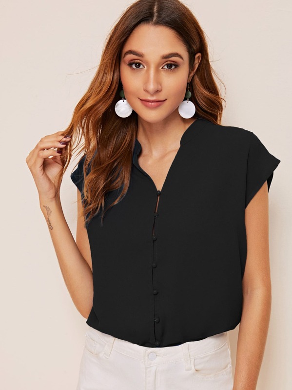 

Solid Single Breasted Shirt, Black, Gabi B