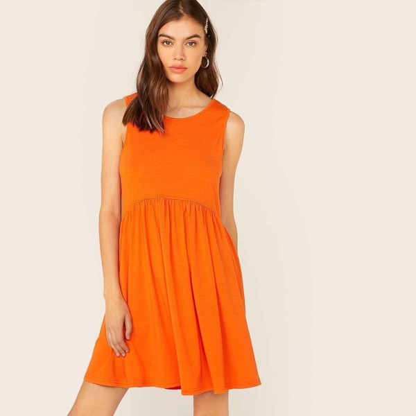 

Neon Orange Flared Dress, Orange bright
