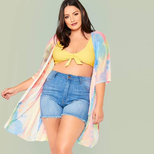 

Plus Open Front Tie Dye Kimono, Multicolor
