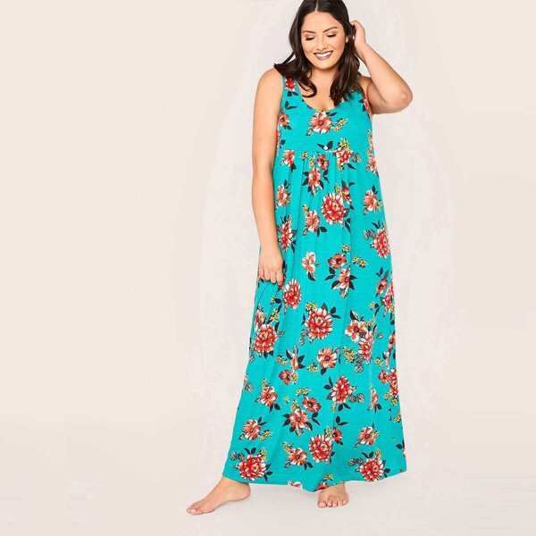 

Plus High Waist Floral Print Tank Nightdress