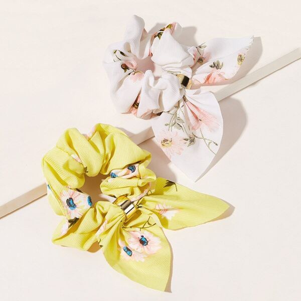

Girls Floral Pattern Bow Knot Scrunchie 2pcs