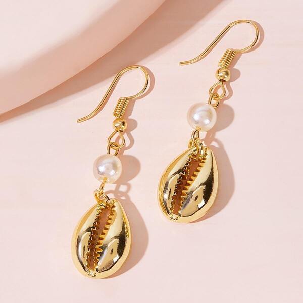

Faux Pearl Decor Shell Drop Earrings 1pair