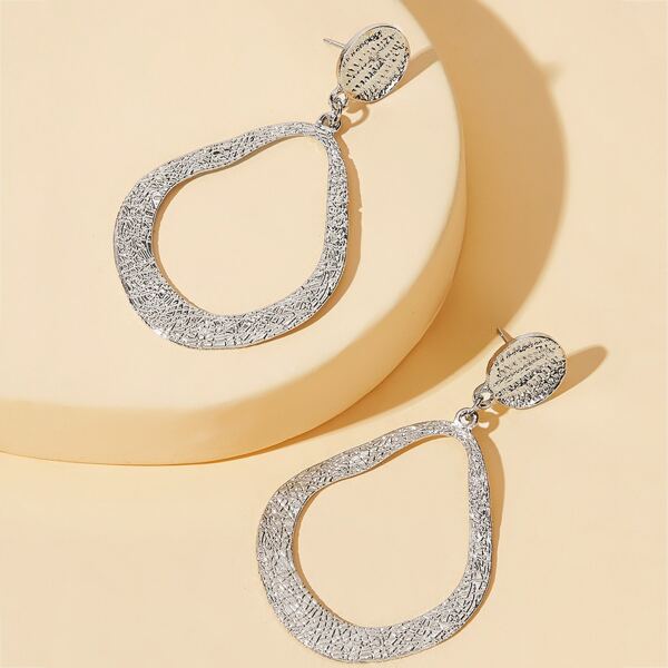 

Irregular Textured Hoop Drop Earrings 1pair