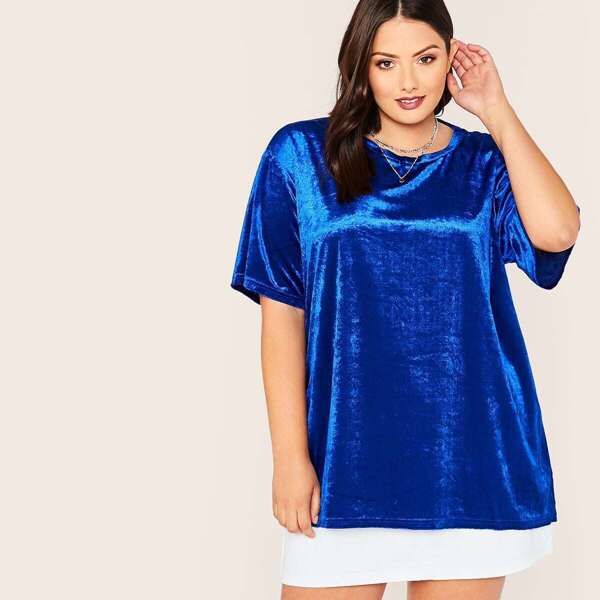 

Plus Short Sleeve Velvet Top