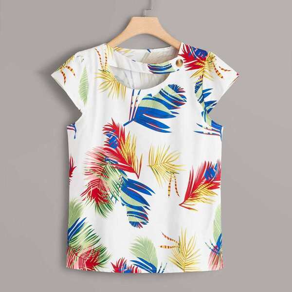 

Plus Colorful Tropical Print Blouse