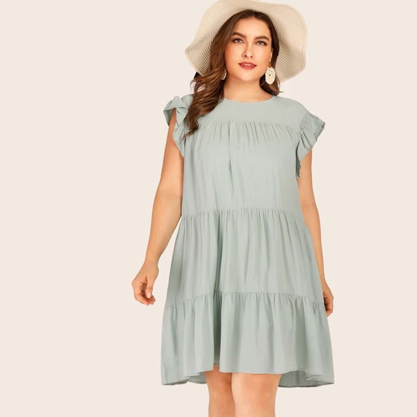 

Plus Ruffle Cuff Ruffle Hem Midi Dress