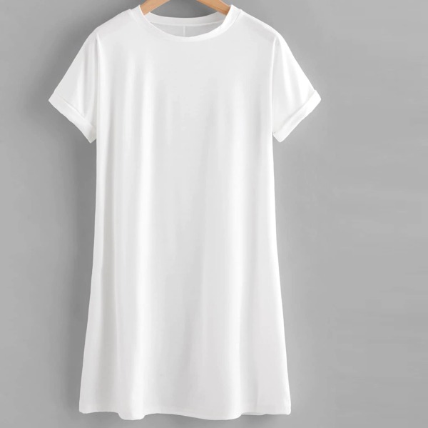 

Plus Rolled Cuff Short Sleeve Tee Dress, White