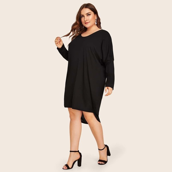 

Plus Drop Shoulder High Low Tee Dress