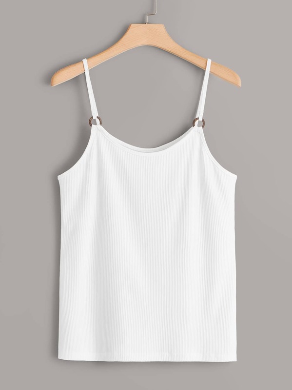 

Plus Ribbed Detail Solid Cami Top, White