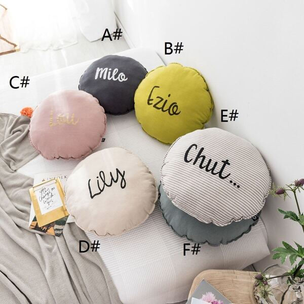 

Round Letter Embroidery Decorative Pillow 1pc