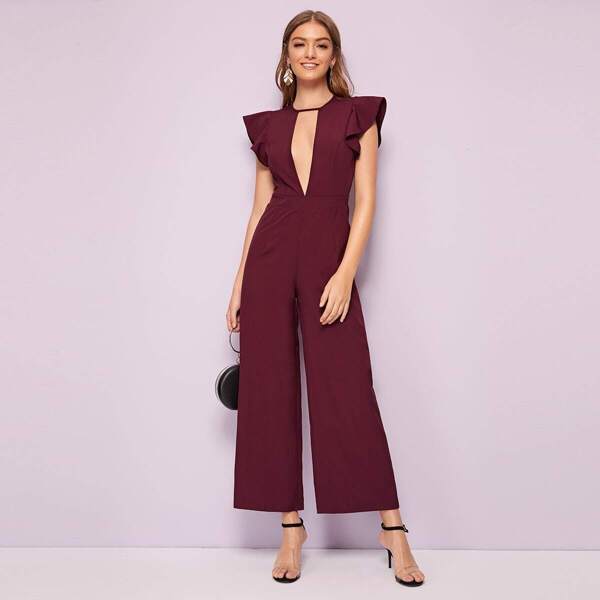 

Plunge Neck Butterfly Sleeve Wide Leg Jumpsuit
