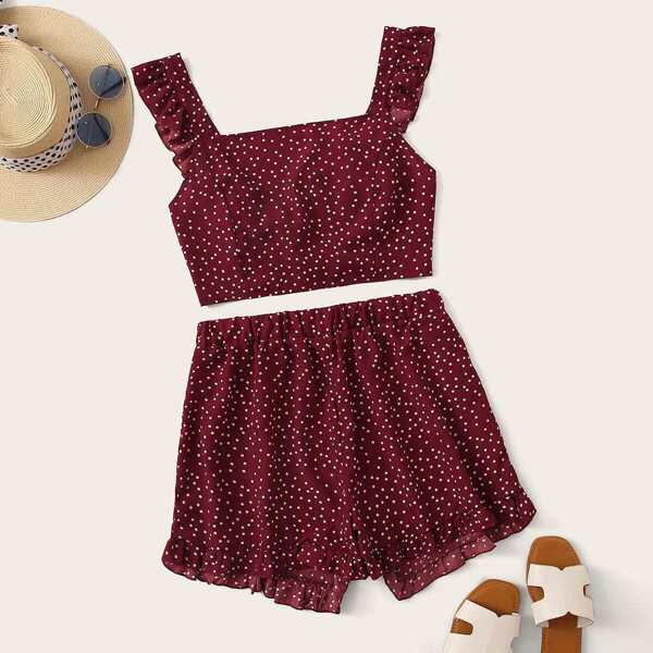 

Plus Polka Dot Frill Trim Cami Top & Shorts