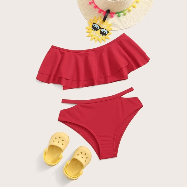 

Girls Tiered Layer Top With Cut-out Bikini Set