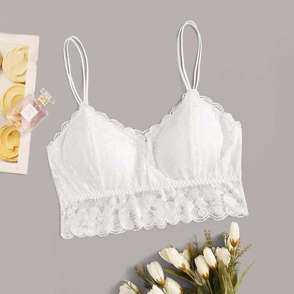 

Plus Floral Lace Bralette, White
