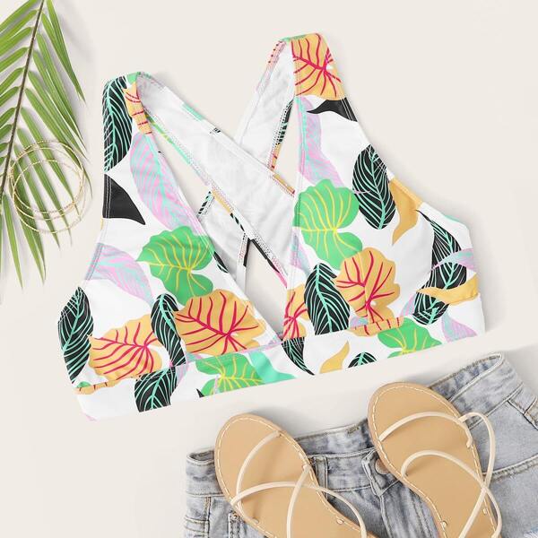 

Plus Tropical Criss Cross Bikini Top, Multicolor
