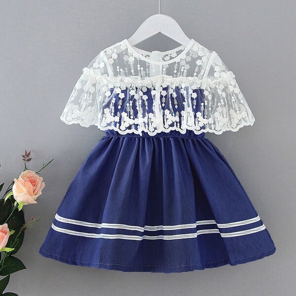 

Toddler Girls Contrast Lace A-line Dress, Navy
