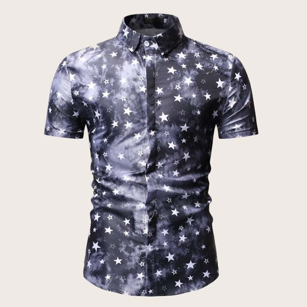 

Men Star Print Tie Dye Shirt