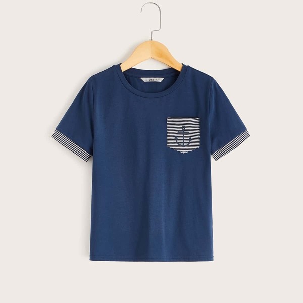 

Boys Mixed Print Pocket Patched Tee
