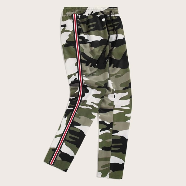 

Men Striped Tape Side Camo Print Pants, Multicolor