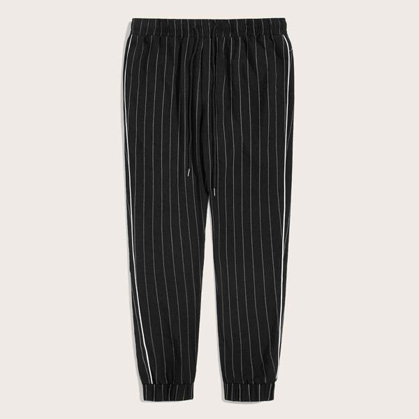 

Men Contrast Binding Striped Pants, Black