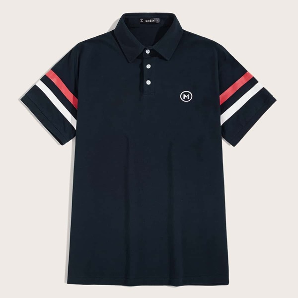 

Men Striped Sleeve Polo Shirt