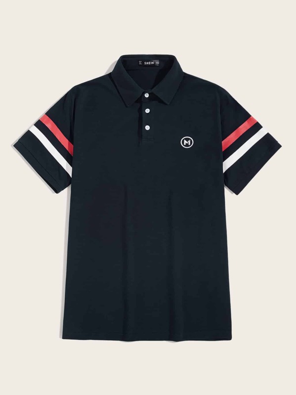 

Men Varsity Striped Sleeve Polo Shirt, Navy