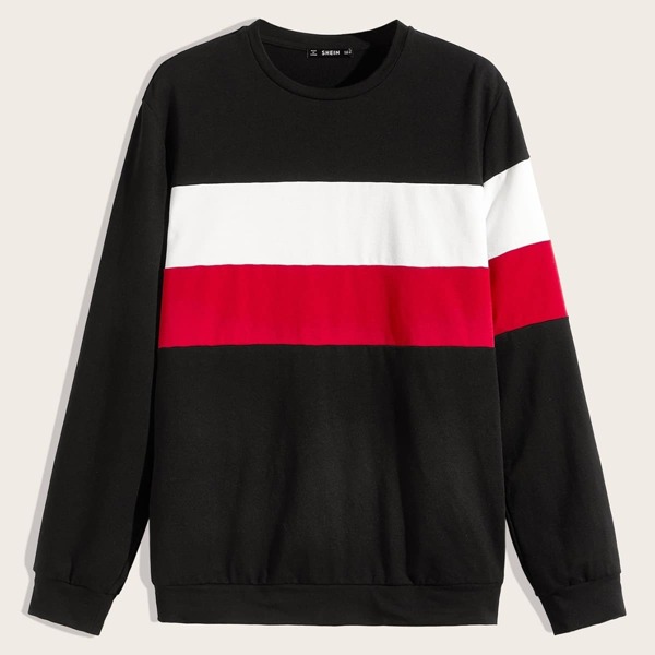 

Men Crew Neck Colorblock Pullover, Black