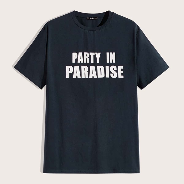 

Men Slogan Print Tee, Navy