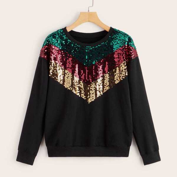 

Contrast Colorful Sequin Sweatshirt