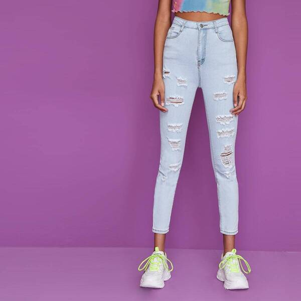 

Ripped Raw Hem Skinny Jeans