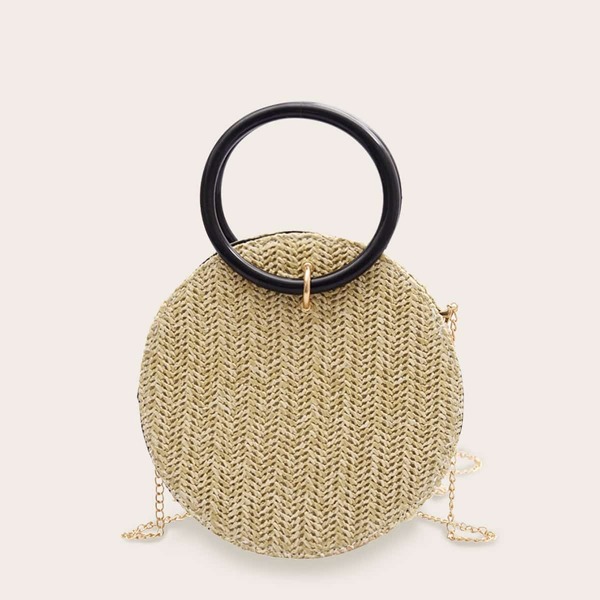 

Round Shaped Chain Bag With Ring Handle, Khaki