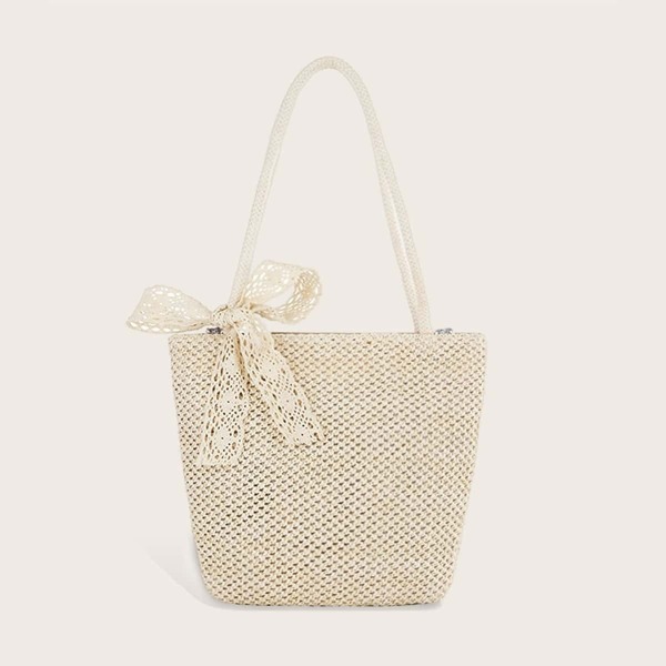 

Bow Decor Woven Tote Bag