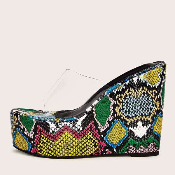 

Clear Strap Snakeskin Print Wedges
