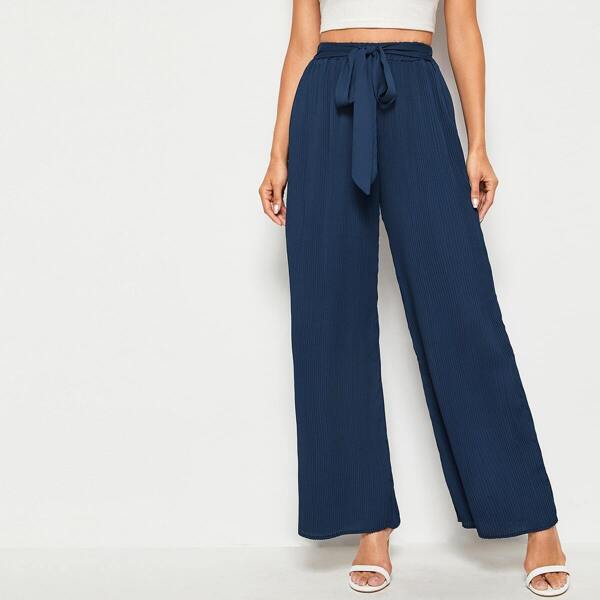 

Tie Front Solid Pleated Pants