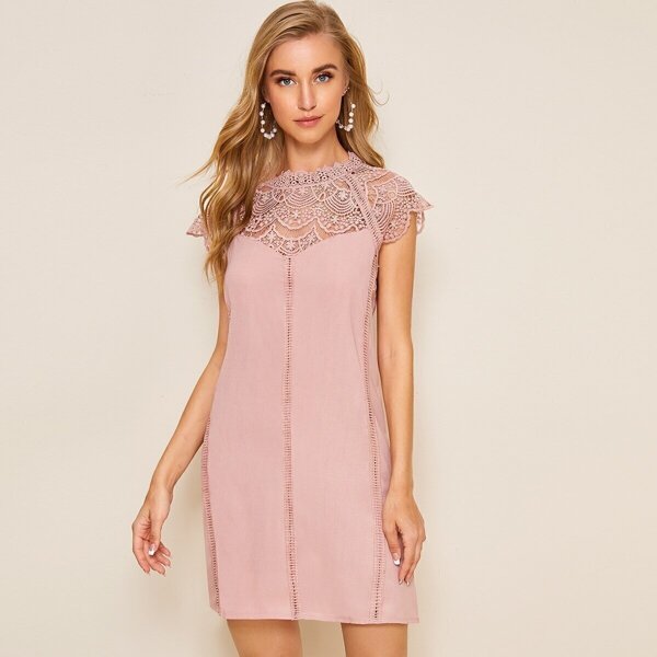 

Keyhole Back Lace Panel Tunic Dress