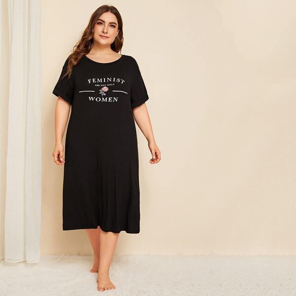 

Plus Letter Graphic Night Dress, Black