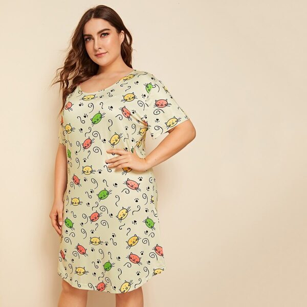 

Plus Cat Print Night Dress