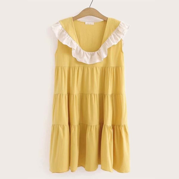 

Contrast Ruffle Shift Smock Dress