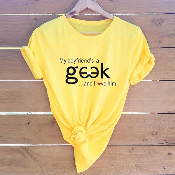 

Slogan Print Round Neck Tee