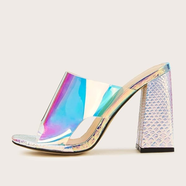 

Iridescent Cut Out Chunky Heeled Mules