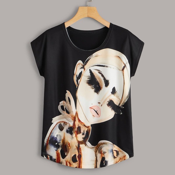 

Round Neck Figure Print Tee