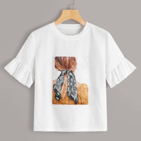 

Figure Print Flounce Sleeve Tee