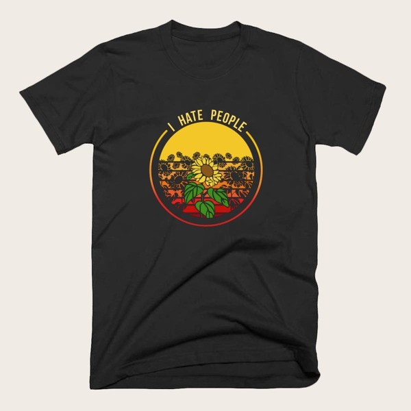 

Men Slogan & Sunflower Print Tee